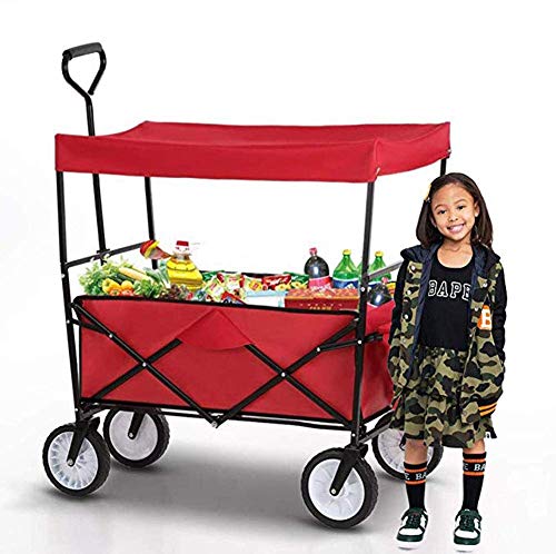 Large Capacity Folding Wagon with Canopy – Red