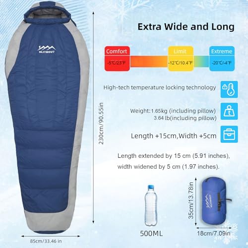 HLITMOUT Down Sleeping Bag with Pillow,Ultralight and Compact