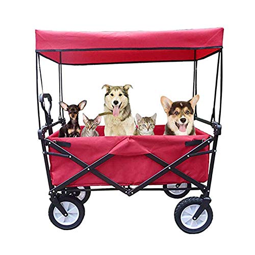 Large Capacity Folding Wagon with Canopy – Red