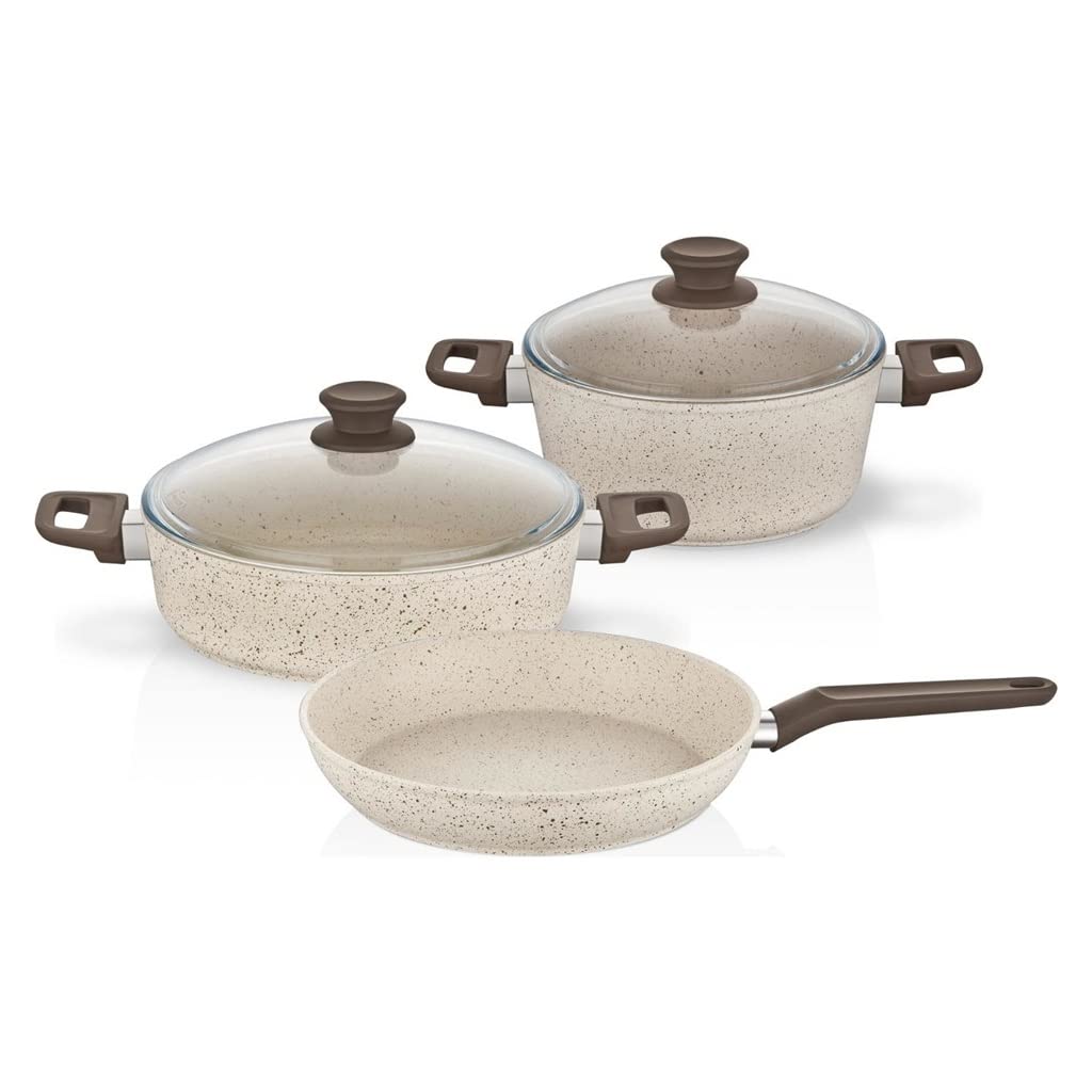 5-Piece Non-Stick Granite Cookware Set – 24/28/28 cm