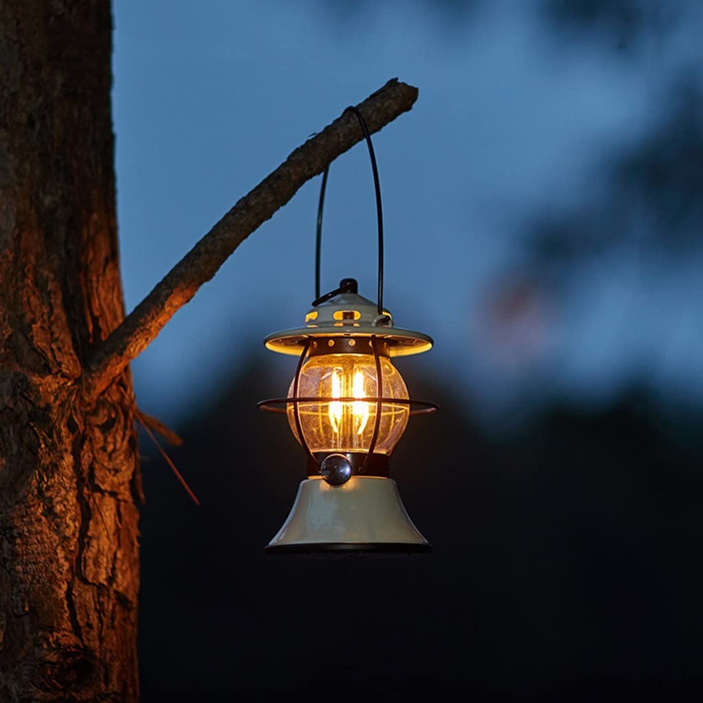 LED Retro Outdoor Camping Lantern Rechargeable Tent Light Adjust Modes 200h Runtime