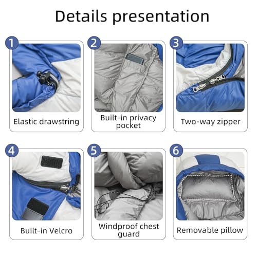 HLITMOUT Down Sleeping Bag with Pillow,Ultralight and Compact