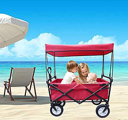 Large Capacity Folding Wagon with Canopy – Red