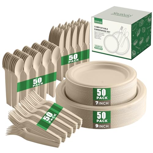 250 Piece Biodegradable Paper Plates Set Disposable Dinnerware Set