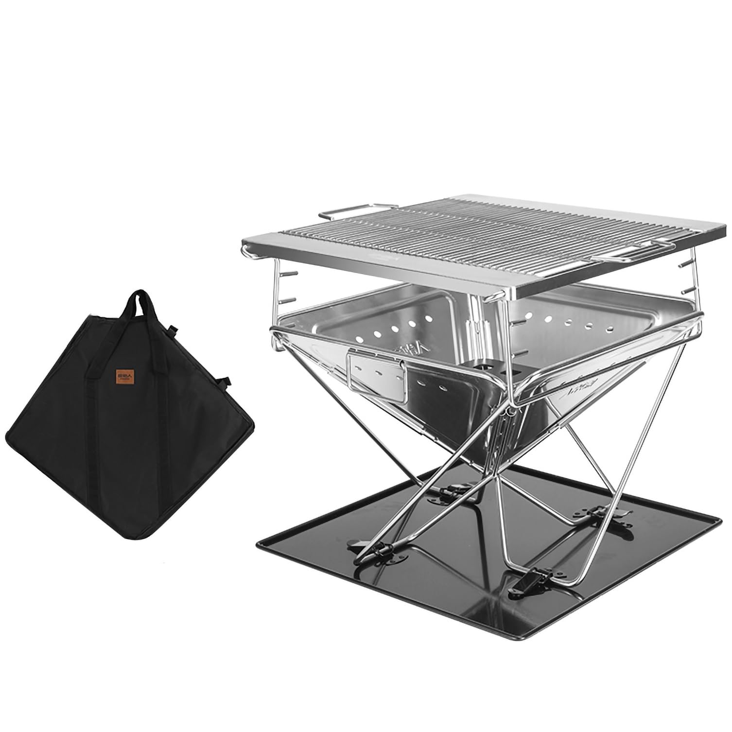 Foldable Wood Fired Camping Stove with Adjustable Grill