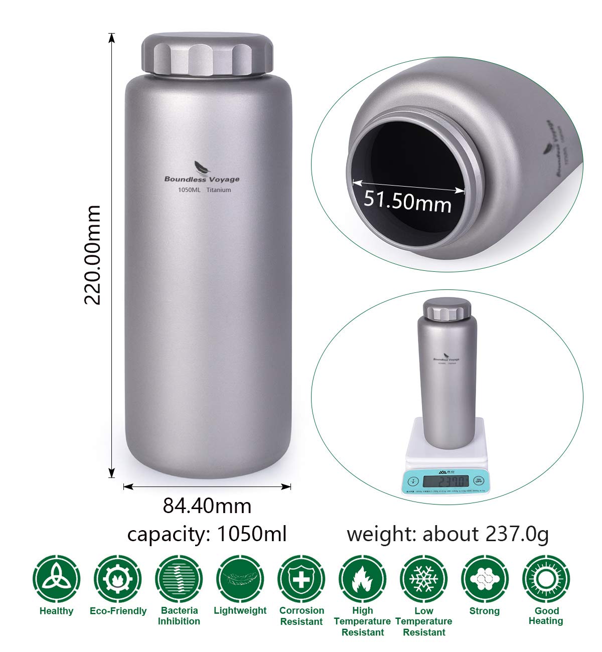 1050ml Ultralight Titanium Water Bottle – Leakproof