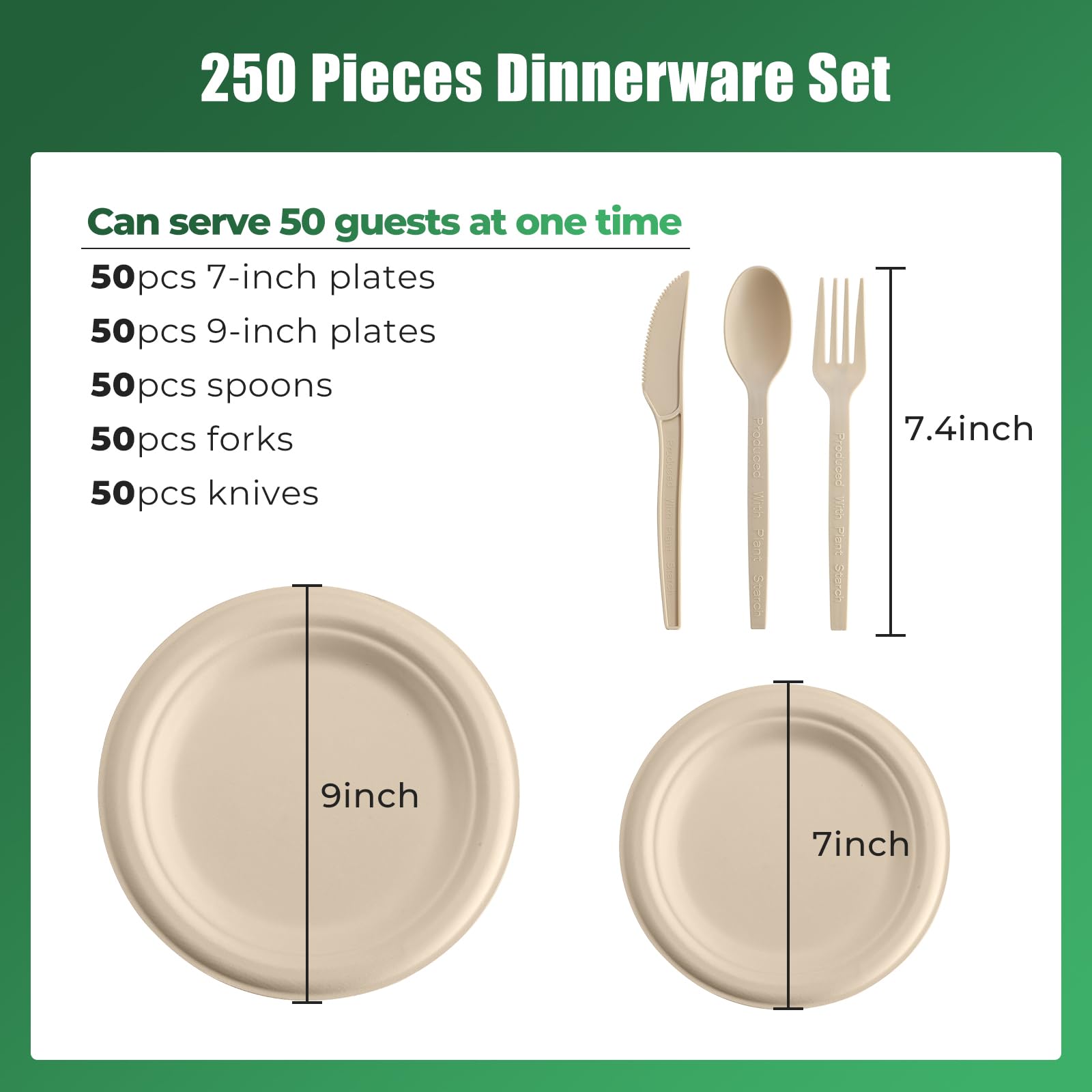 250 Piece Biodegradable Paper Plates Set Disposable Dinnerware Set