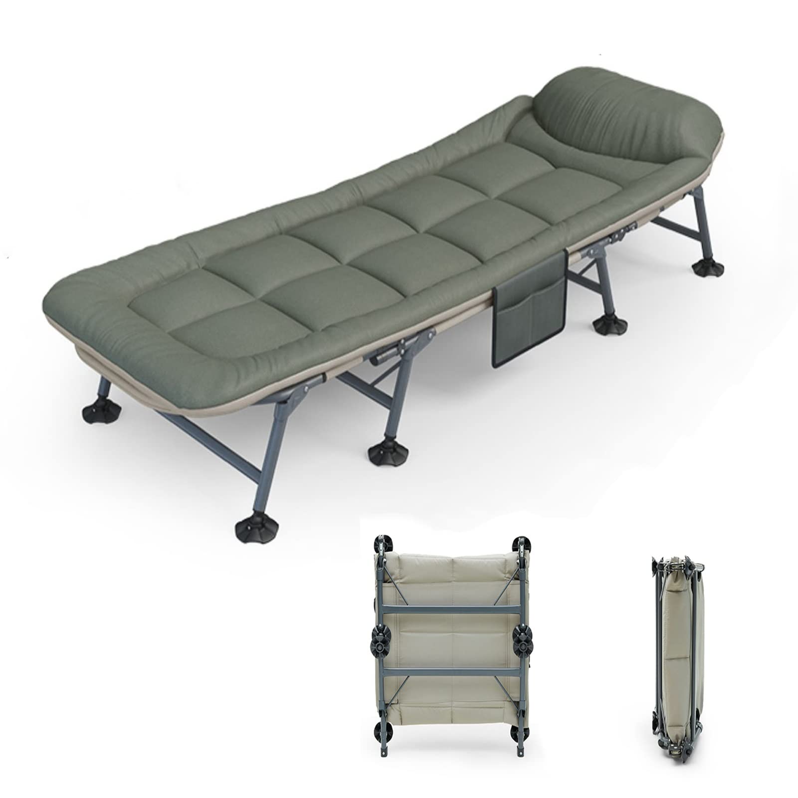 Portable Folding Camping Cot, Cribs for Adults, 6 Position Folding Outdoor Loungers, Outdoor Folding Lounger, Sleeping Cot with Storage Bag and Cover Against