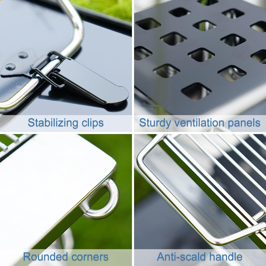 Foldable Wood Fired Camping Stove with Adjustable Grill