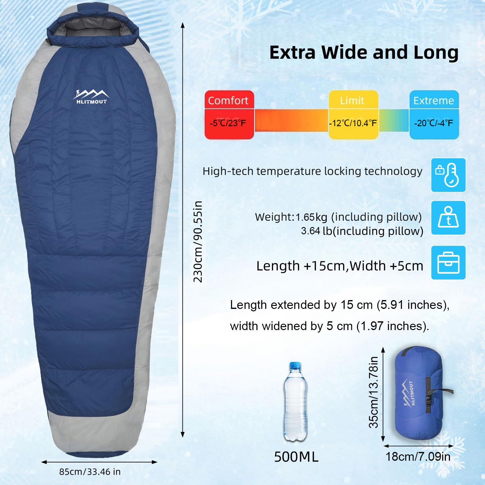 HLITMOUT Down Sleeping Bag with Pillow,Ultralight and Compact