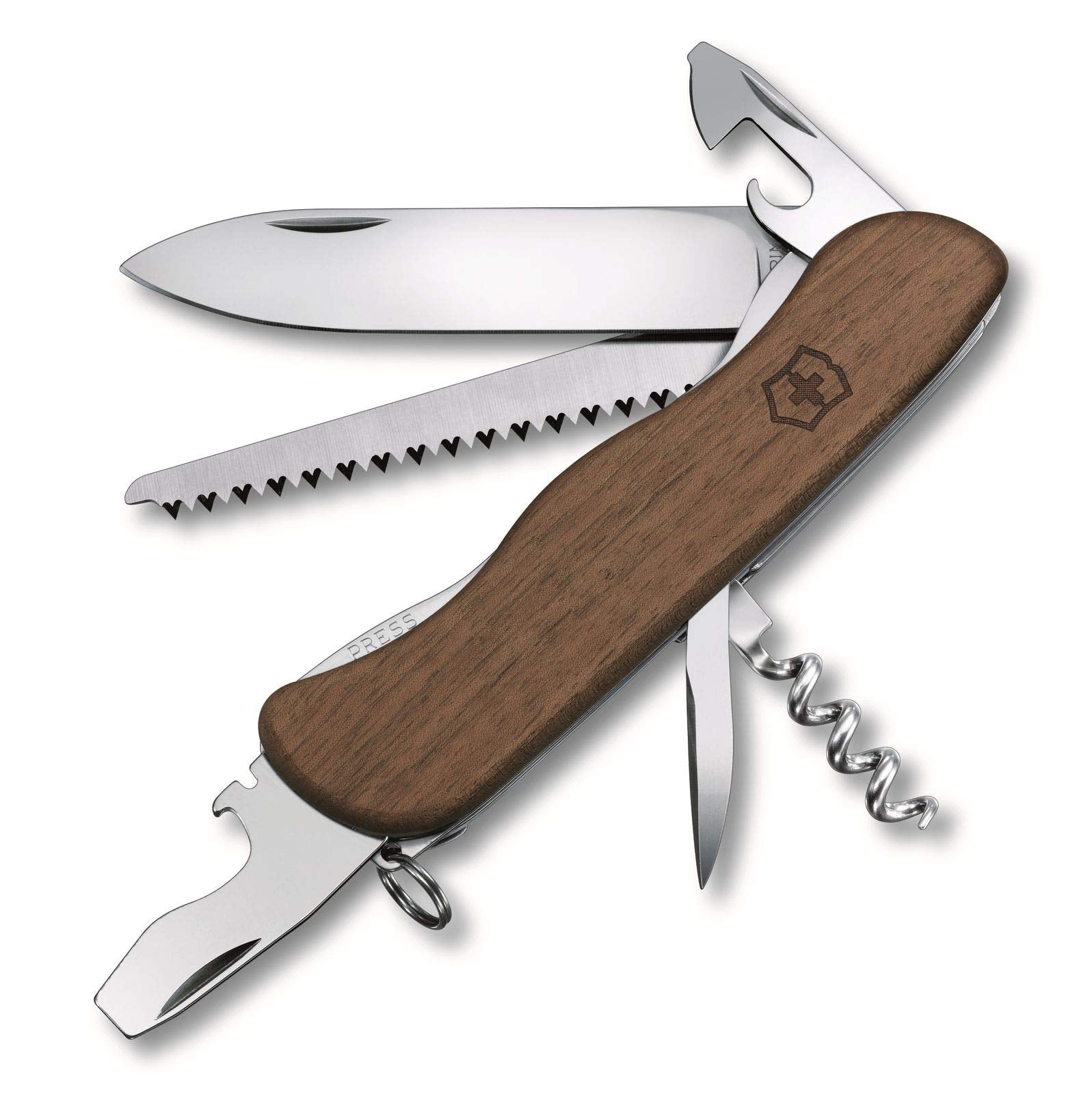 Victorinox Forester Wood Swiss Army Knife, Large, Multi Tool, 10 Functions, Wood Saw, Walnut