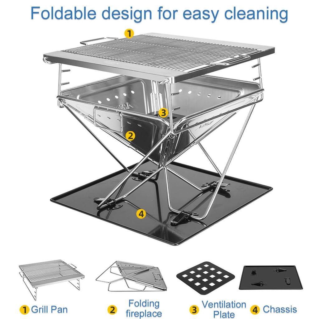 Foldable Wood Fired Camping Stove with Adjustable Grill