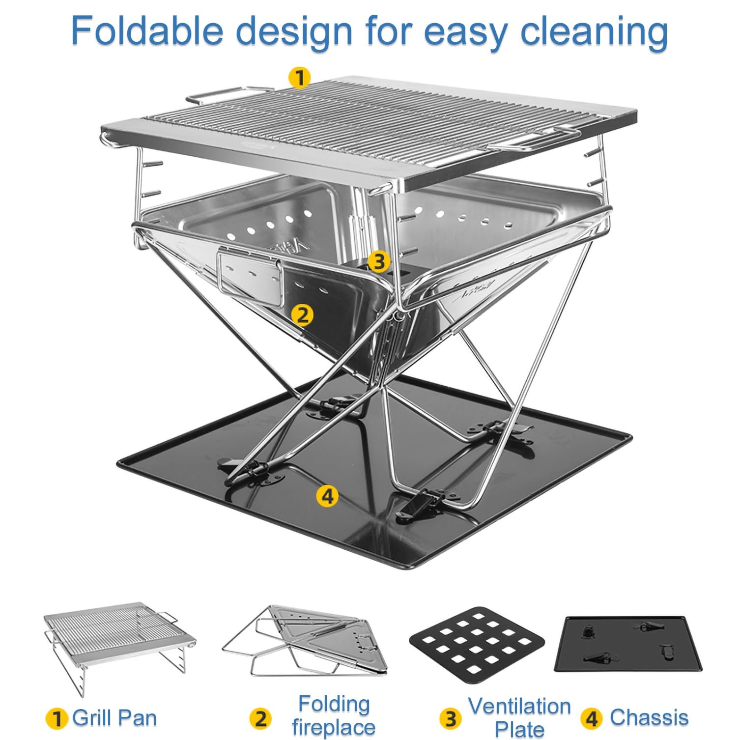 Foldable Wood Fired Camping Stove with Adjustable Grill