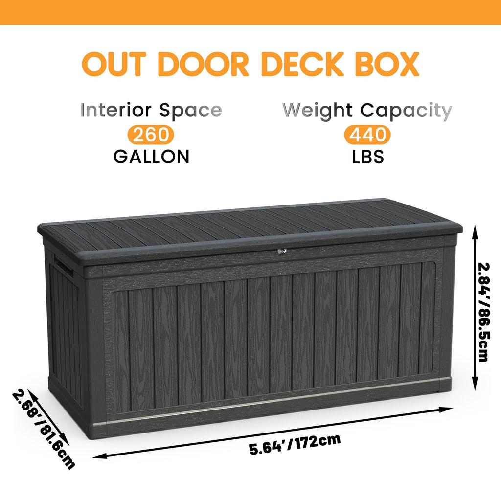 260-Gallon XXL Waterproof Outdoor Storage Deck Box – Black