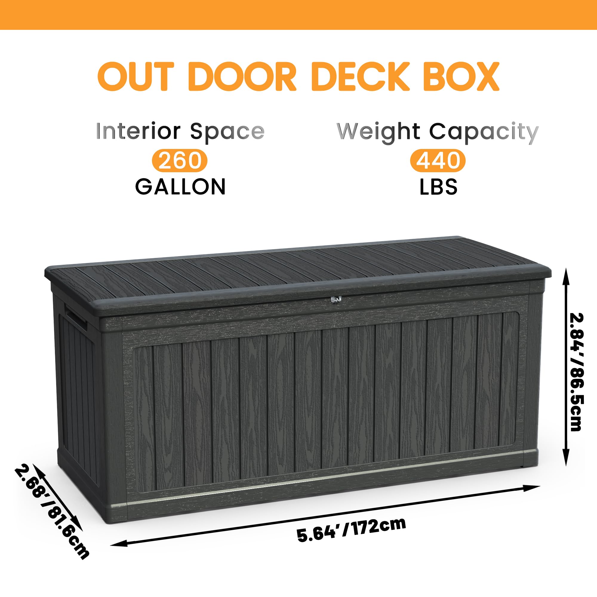 260-Gallon XXL Waterproof Outdoor Storage Deck Box – Black