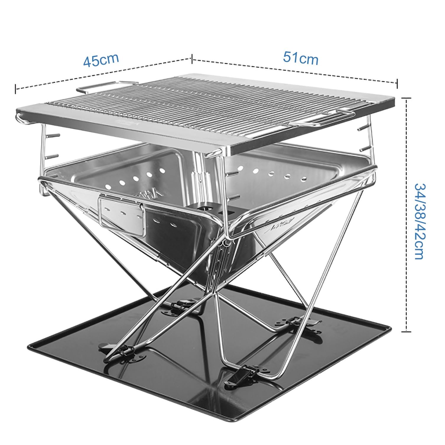 Foldable Wood Fired Camping Stove with Adjustable Grill