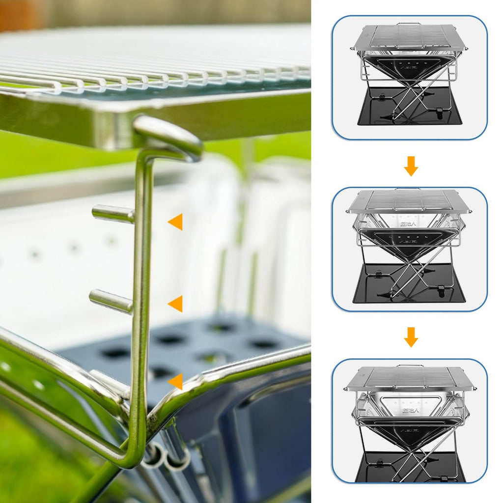 Foldable Wood Fired Camping Stove with Adjustable Grill