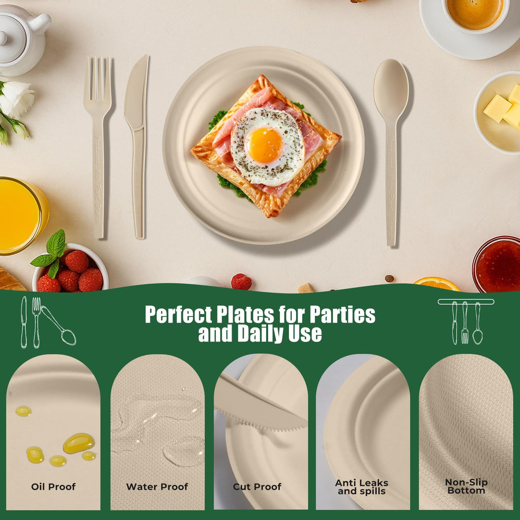 250 Piece Biodegradable Paper Plates Set Disposable Dinnerware Set