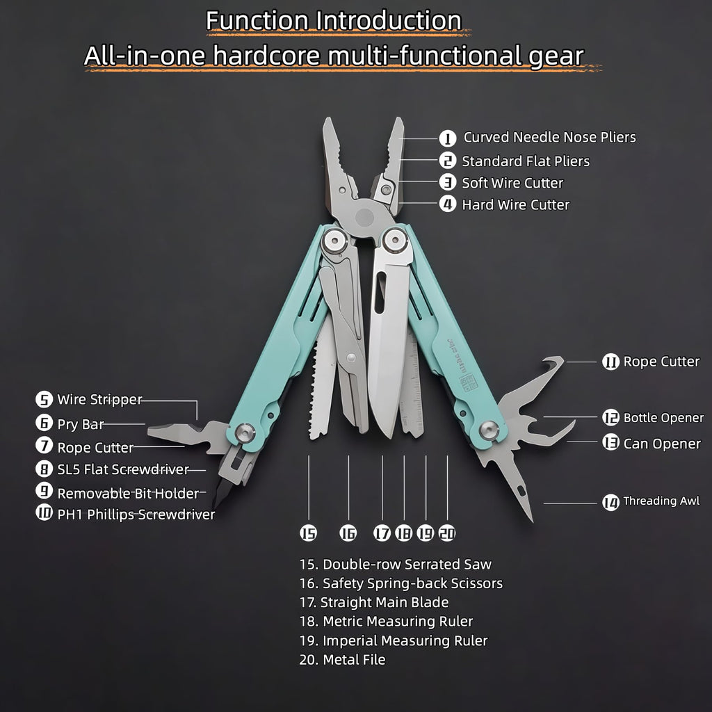 20-in-1 Multi-Tool Pliers with Screwdriver Bits & Saw
