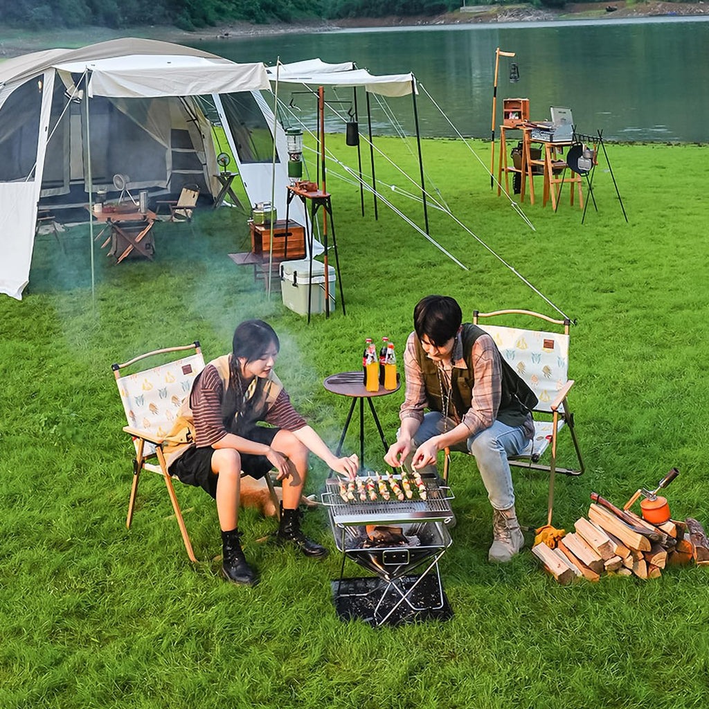Foldable Wood Fired Camping Stove with Adjustable Grill