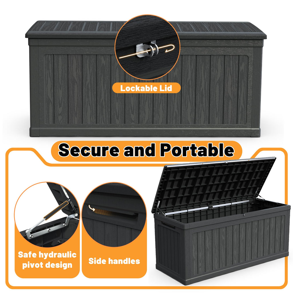 260-Gallon XXL Waterproof Outdoor Storage Deck Box – Black