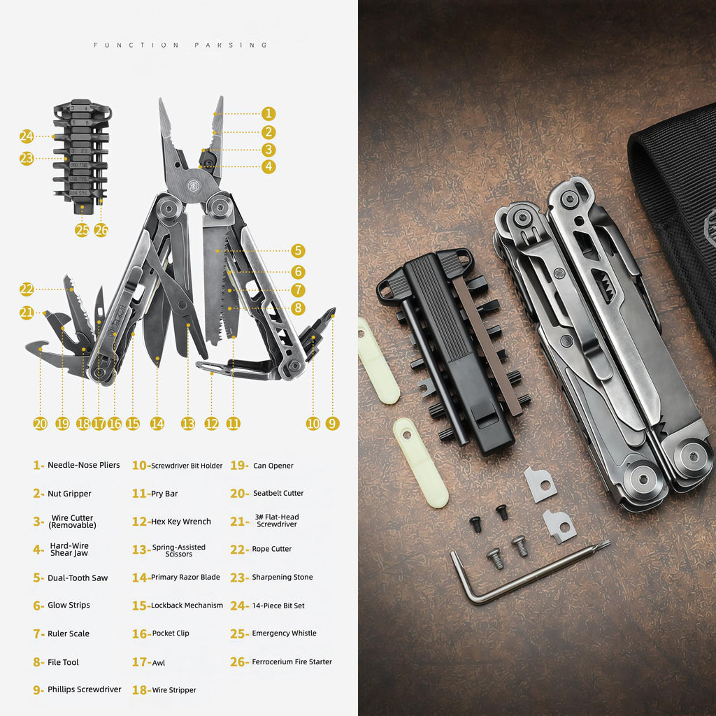 26-in-1 Lightweight Multi-Tool Pliers with Safety Lock – Black
