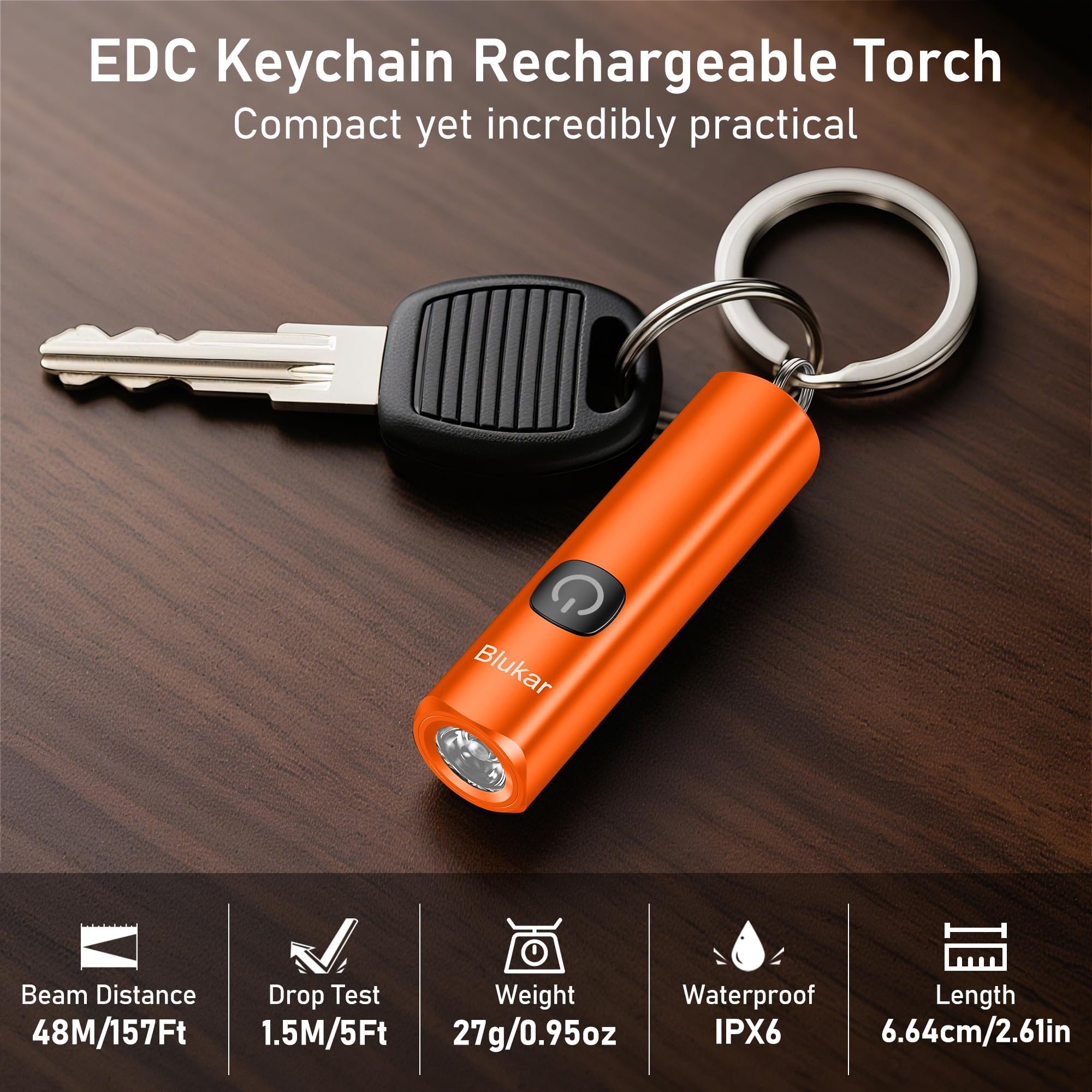 Blukar EDC Rechargeable Keychain Flashlight, 360L Mini Portable Flash Light