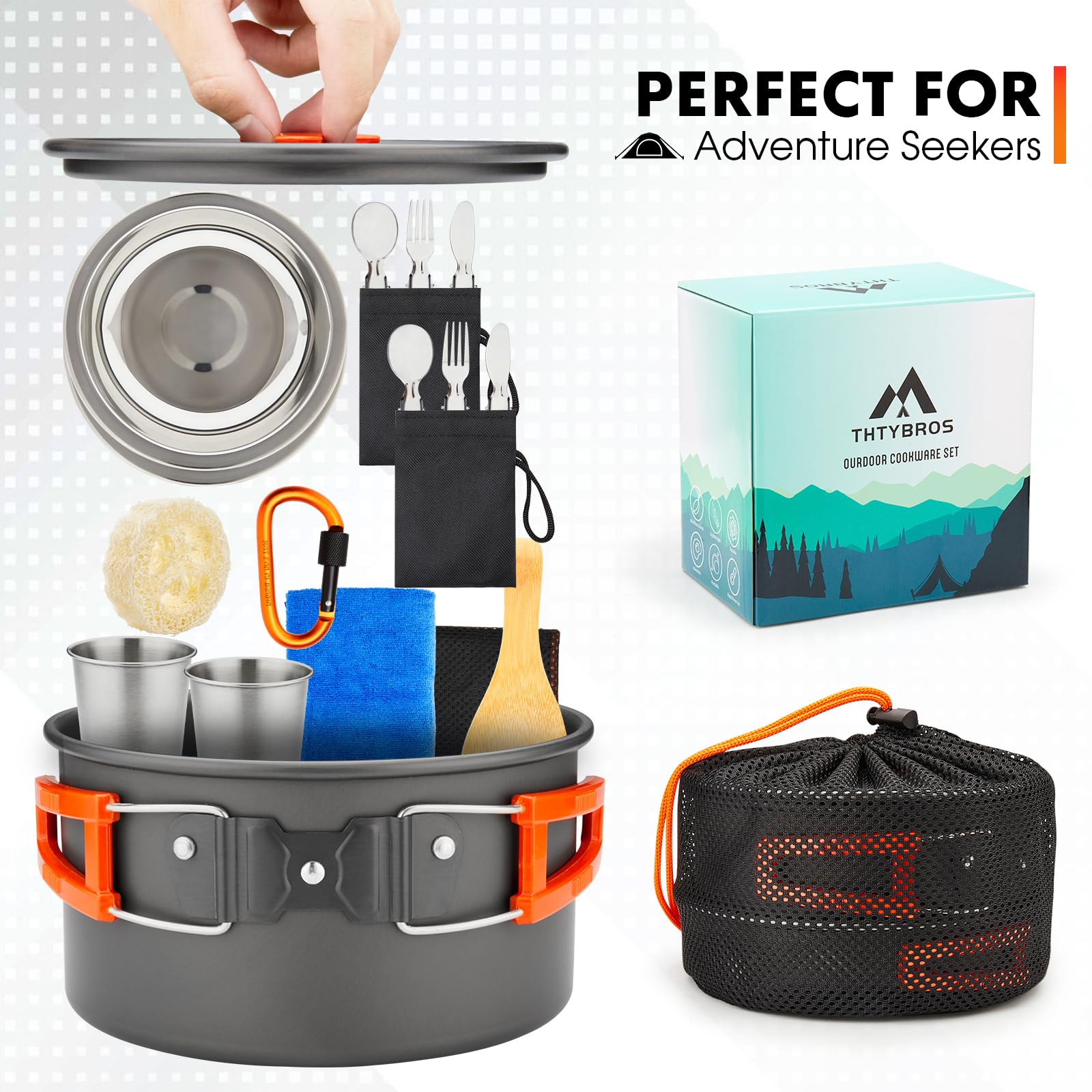 THTYBROS 17pcs Camping Cookware Mess Kit,for Camping,Backpacking,Picnic
