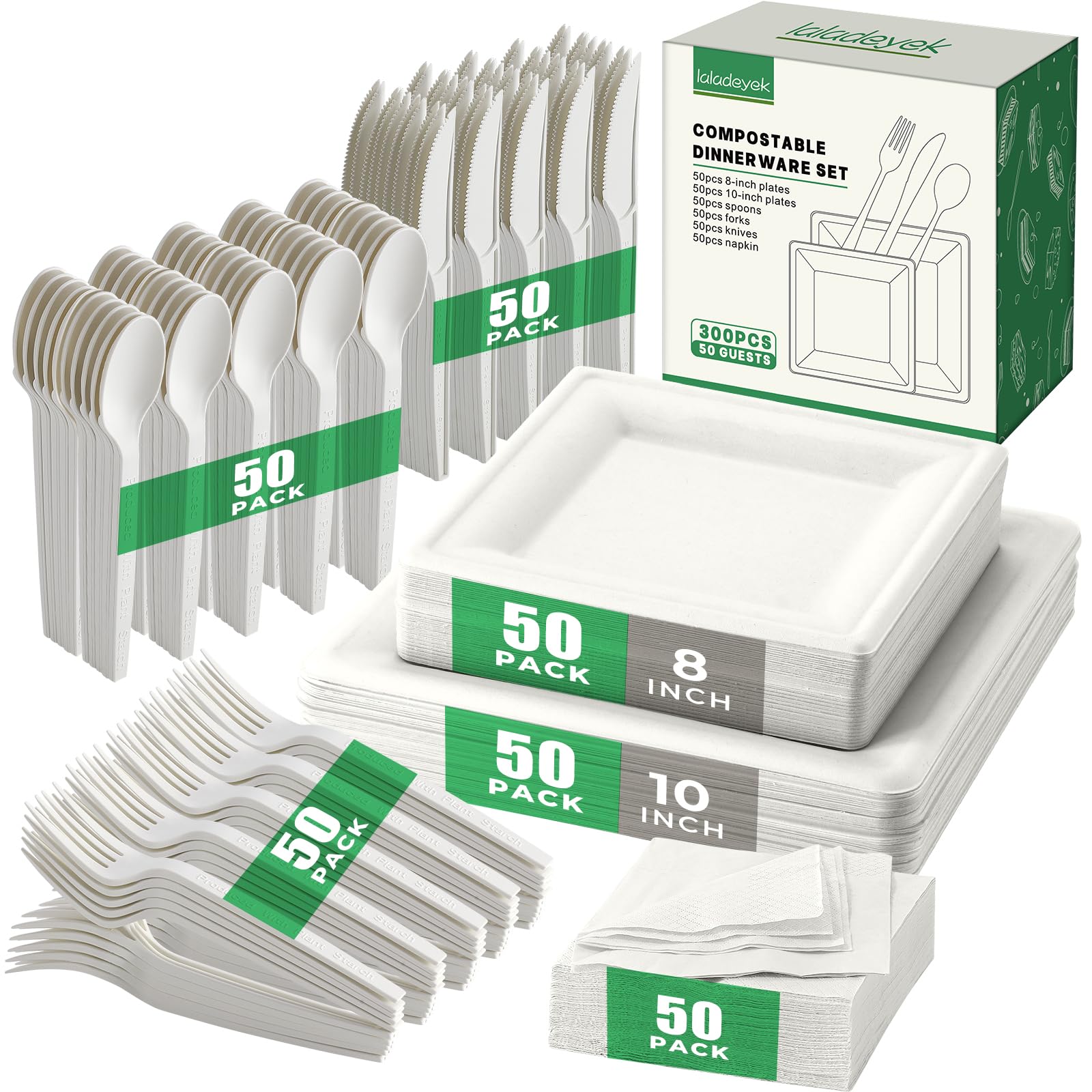 250 Piece Biodegradable Paper Plates Set Disposable Dinnerware Set