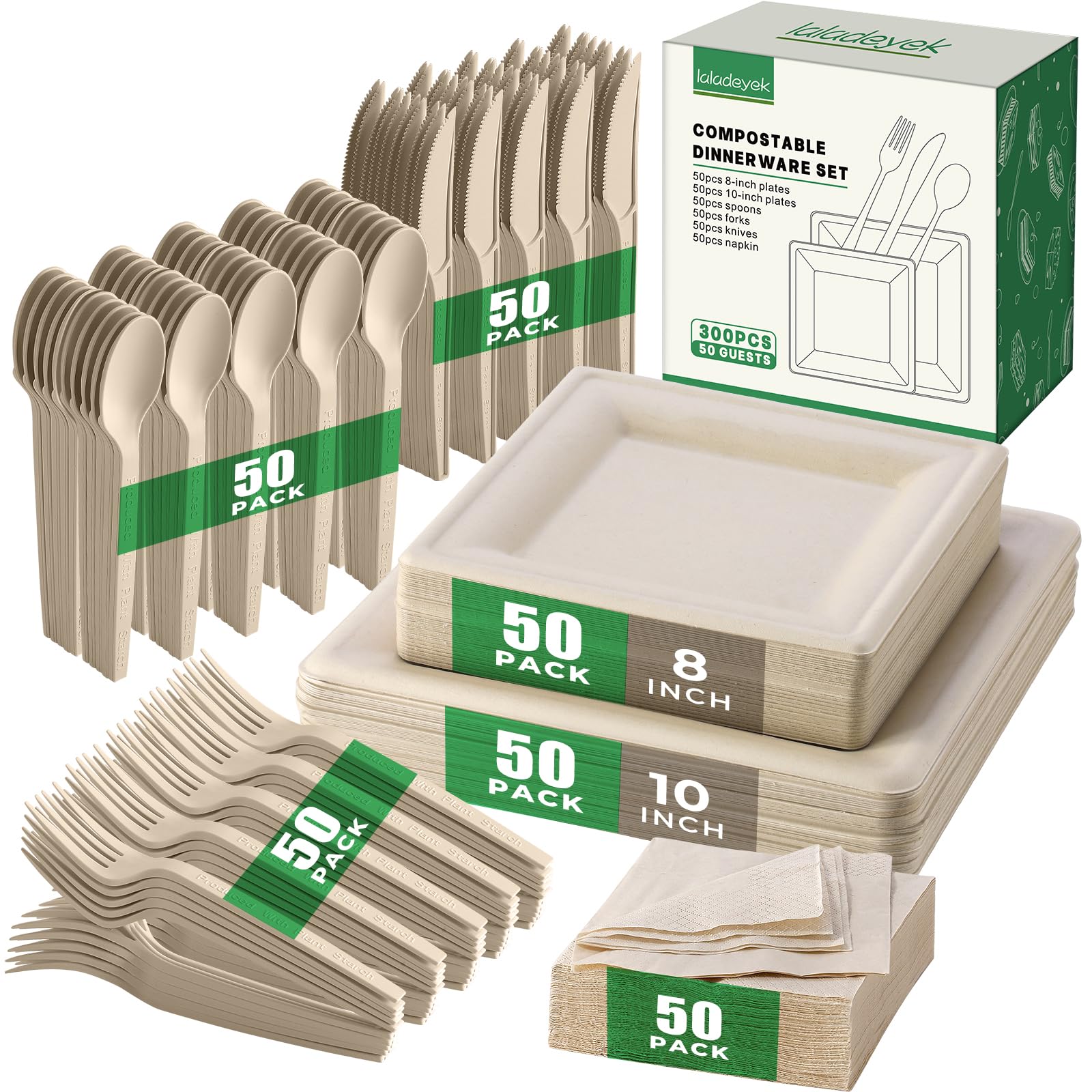 250 Piece Biodegradable Paper Plates Set Disposable Dinnerware Set