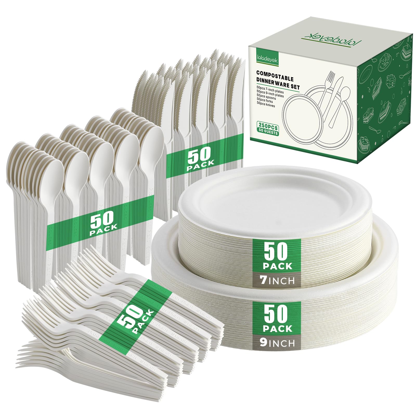 250 Piece Biodegradable Paper Plates Set Disposable Dinnerware Set