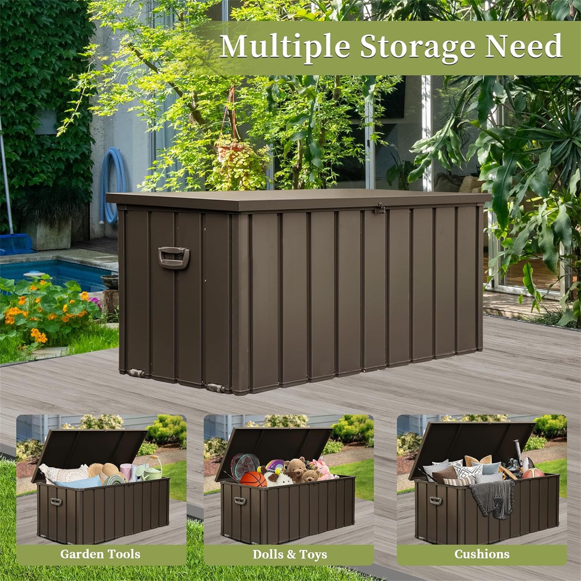 200-Gallon Waterproof Outdoor Storage Deck Box – Dark Brown